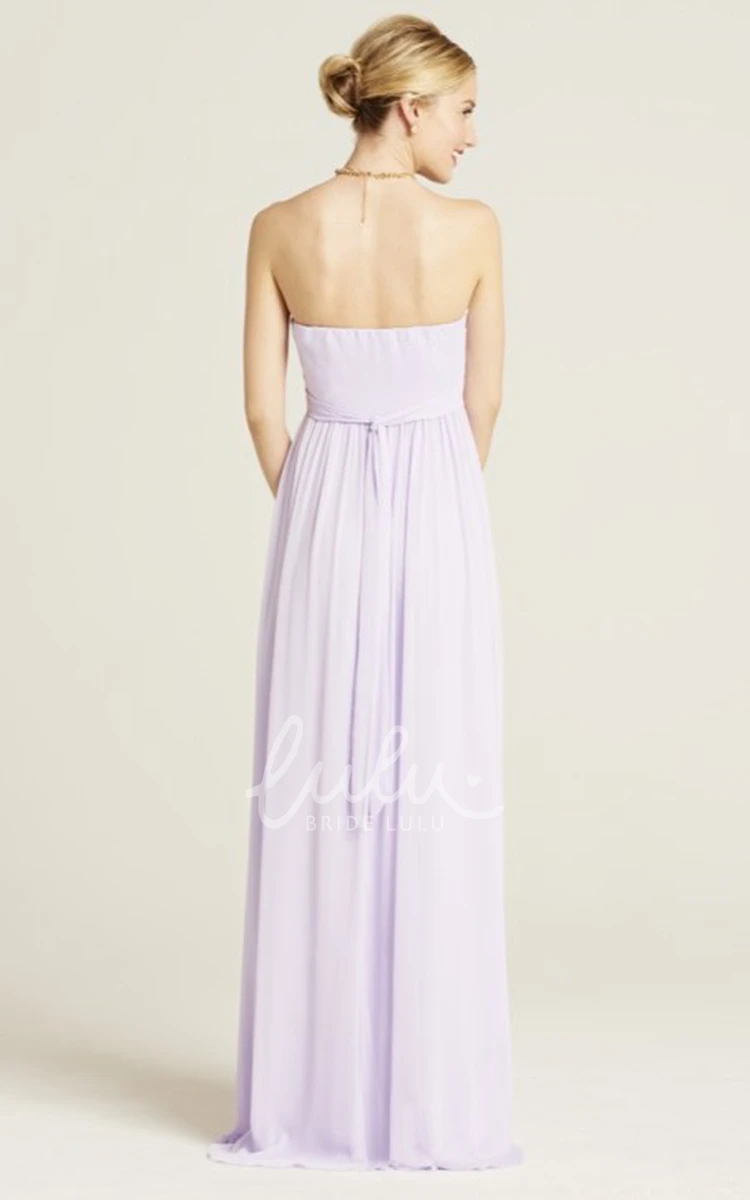 Strapless Ruched Chiffon Bridesmaid Dress with Bow and Brush Train Floor-Length
