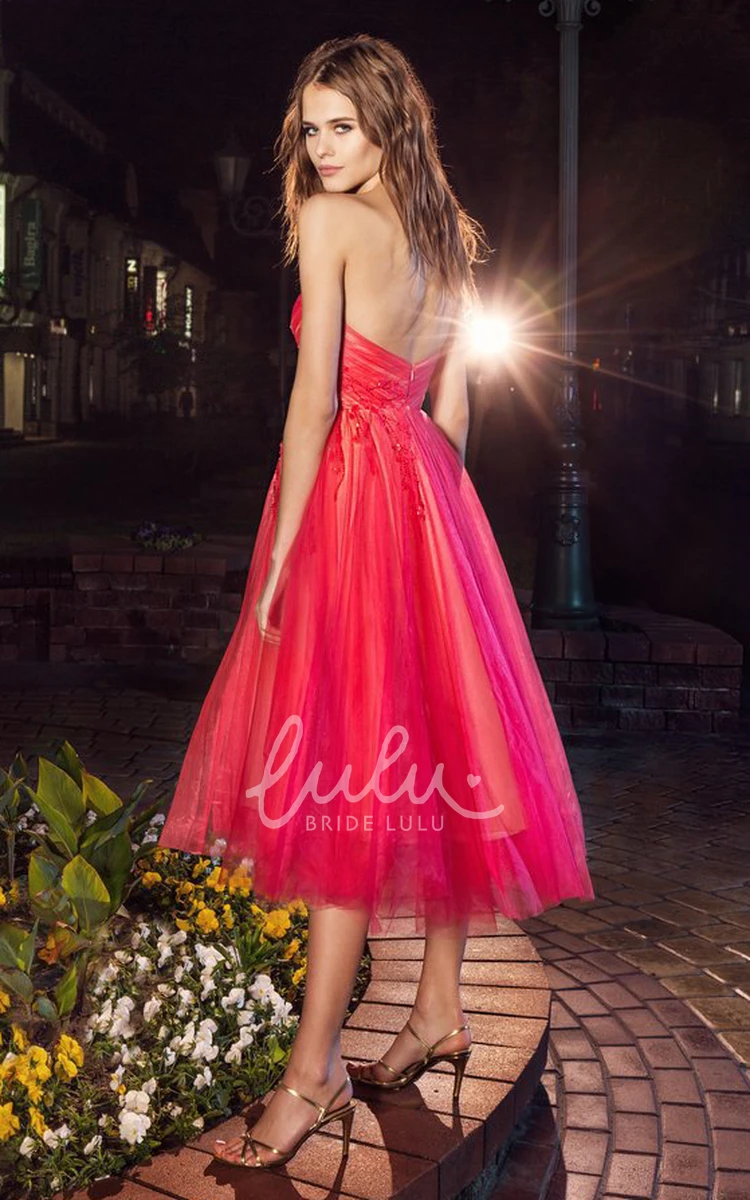 A-Line Knee-Length Strapless Tulle Bridesmaid Dress with Criss Cross and Flower Backless Women