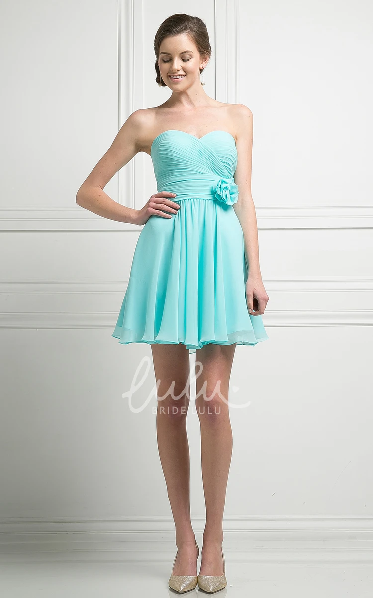 Sweetheart Corset Back A-Line Chiffon Prom Dress with Flower