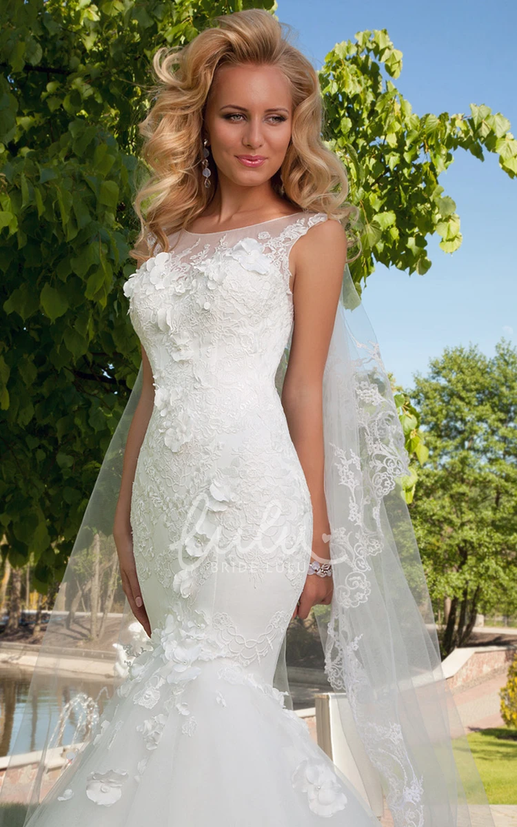 Sleeveless Mermaid Lace&Tulle Wedding Dress With Illusion Back and Applique