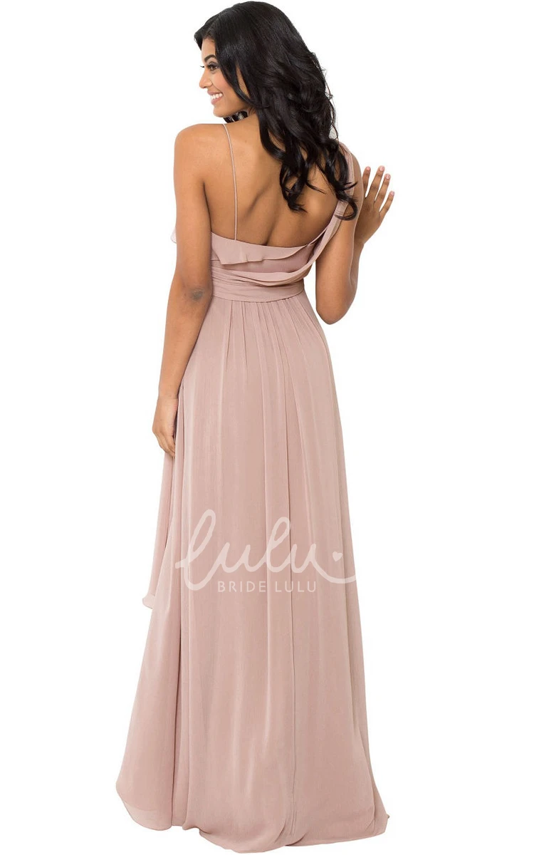 Spaghetti Chiffon Bridesmaid Dress with Ruched & Sleeveless Multi-Color Convertible