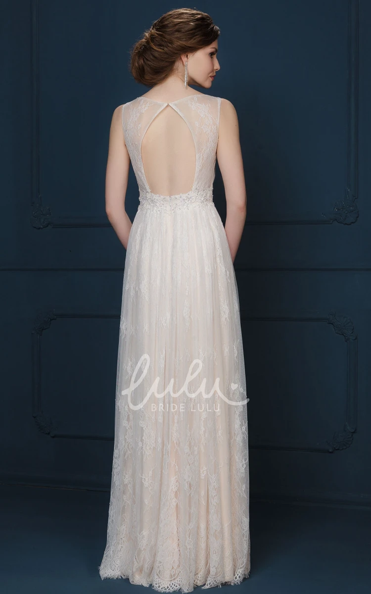 Appliqued Sleeveless A-Line Bridesmaid Dress with Bateau-Neck and Pleats