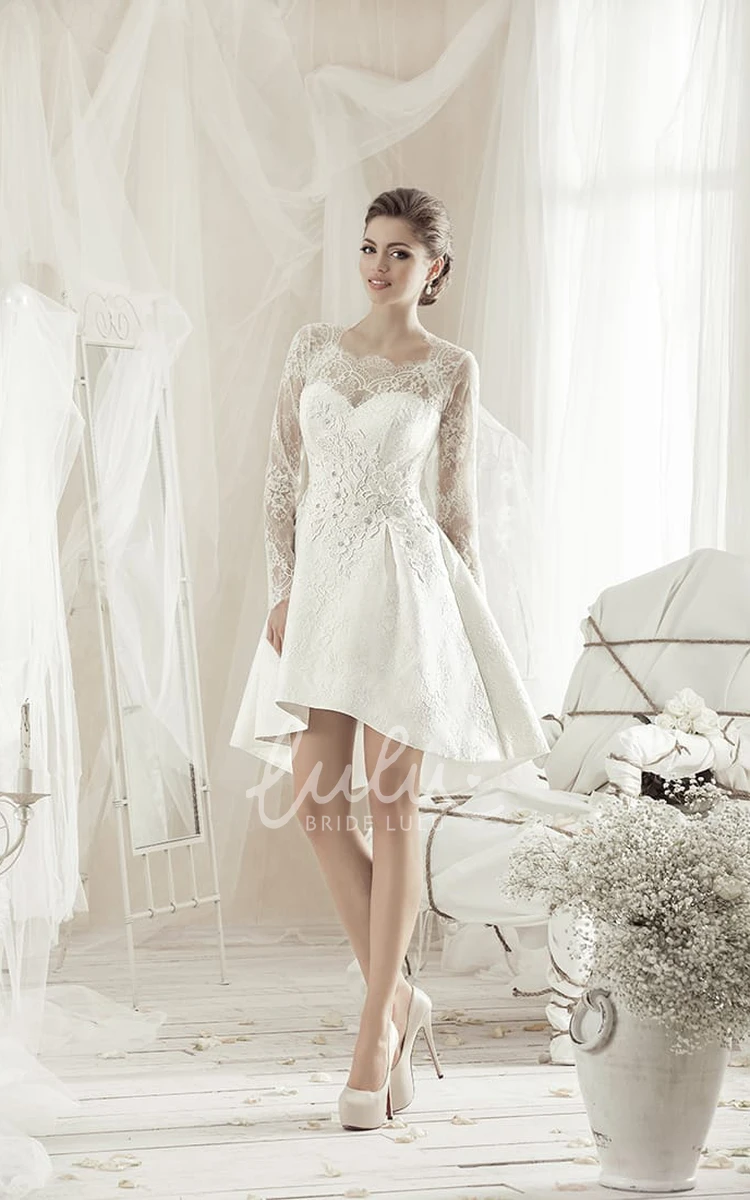 Knee-Length Lace Dress with Square Neckline and Long Sleeves for Wedding or Cocktail Party