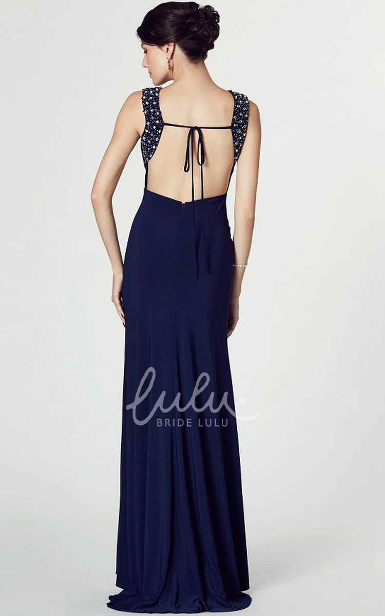 Sleeveless High-Low Sheath Jersey Prom Dress with Beads