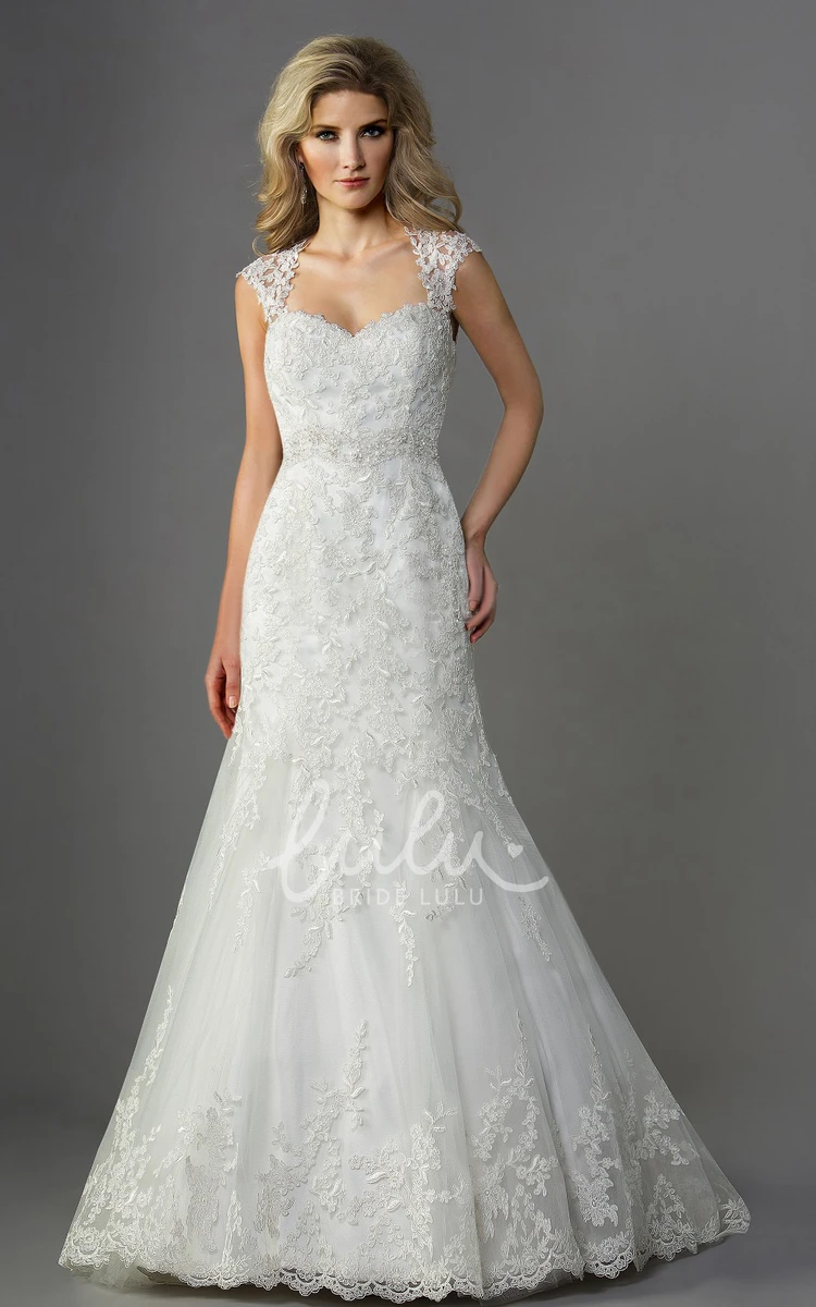 Lace Mermaid Gown with Cap Sleeves and Keyhole Back