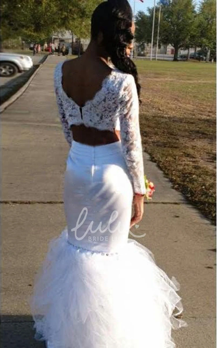 High Neck Lace Tulle Mermaid Formal Dress with Long Sleeves