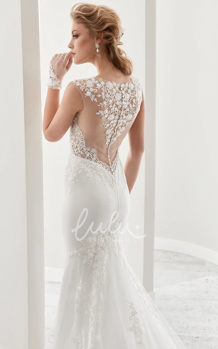 Chapel Train Bridal Gown with Illusion Cap Sleeves and Elegant Details