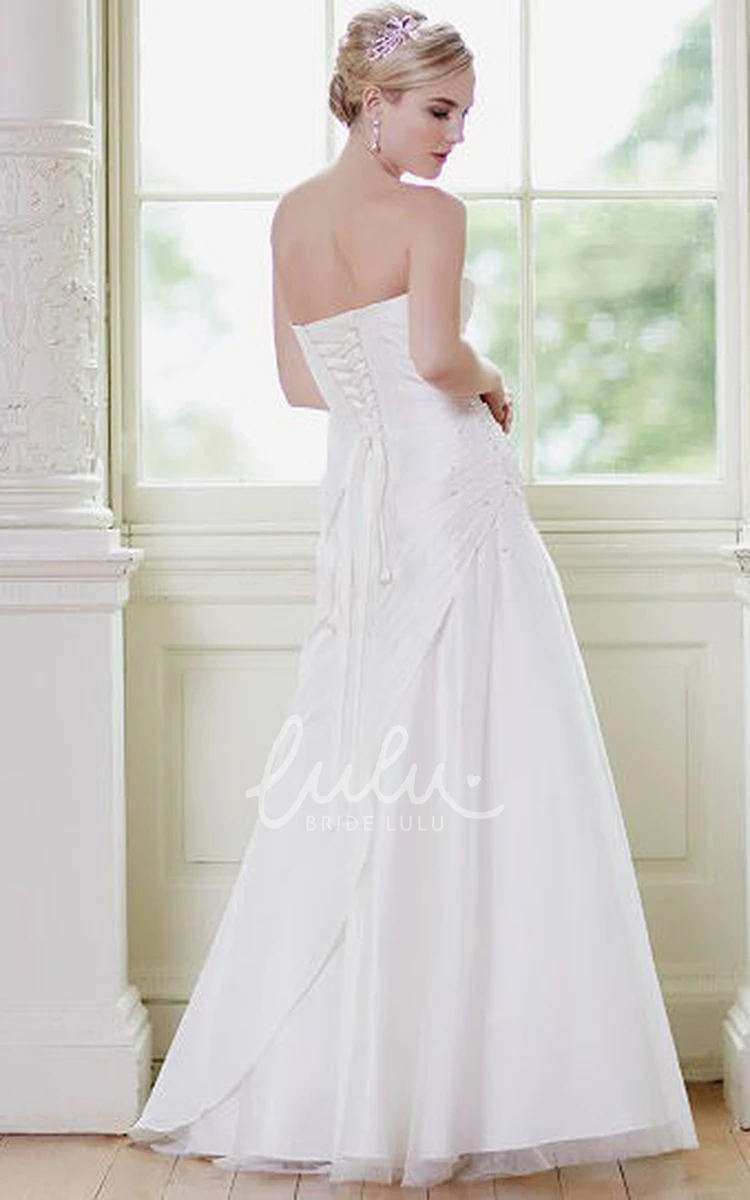 Strapless Taffeta&Tulle Wedding Dress with Beading & Flower A-Line Floor-Length