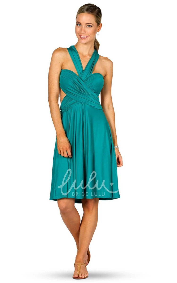 Halter Ruched Midi Jersey Bridesmaid Dress with Straps Convertible