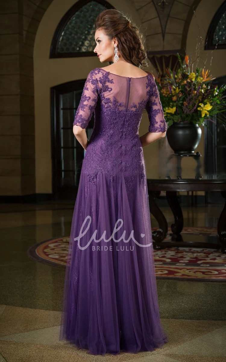 Applique Half-Sleeve Mother Of The Bride Dress with Dropped Waistline