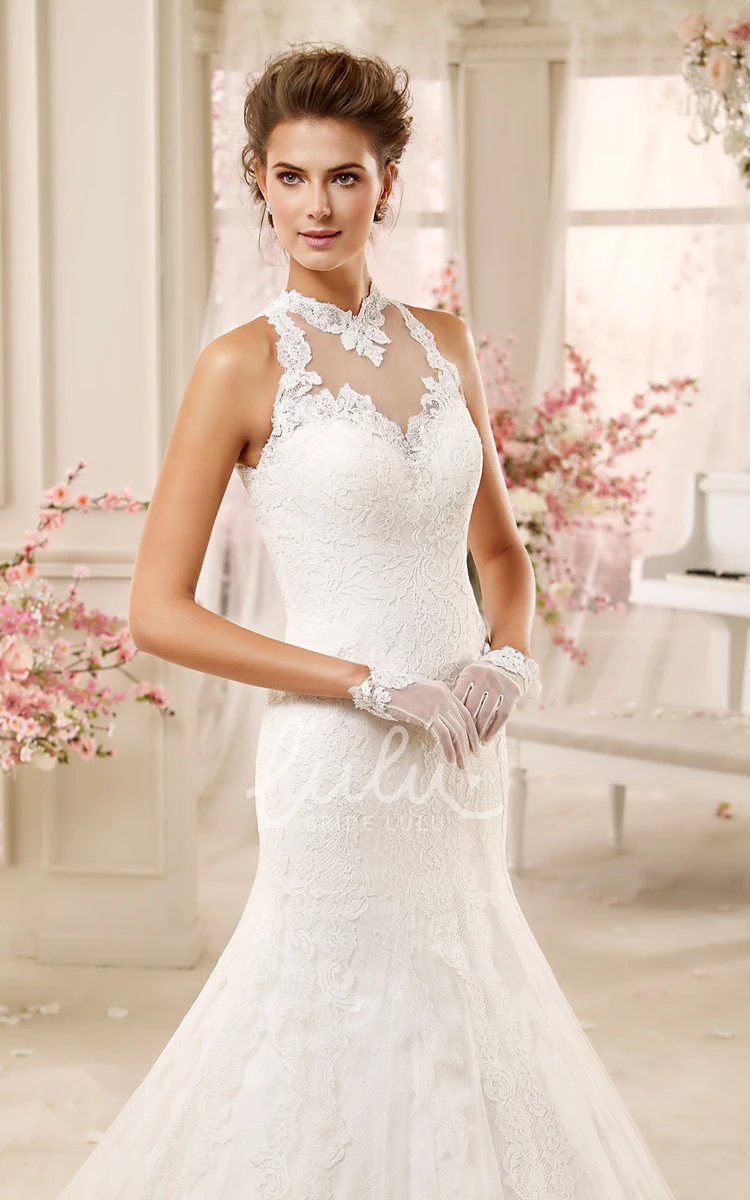 Illusive Lace High-Neck Mermaid Wedding Dress with Back Detail