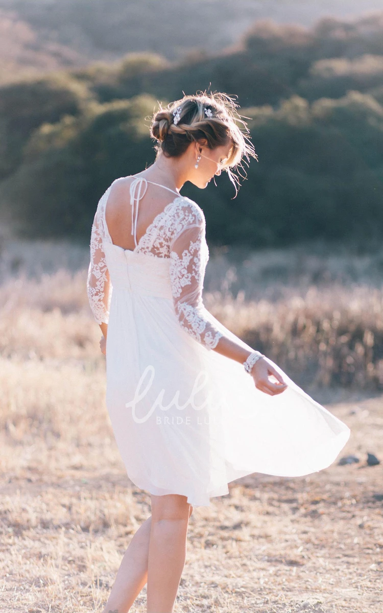 Chiffon V-neck 3-4 Sleeve Wedding Dress Bohemian Beach Style