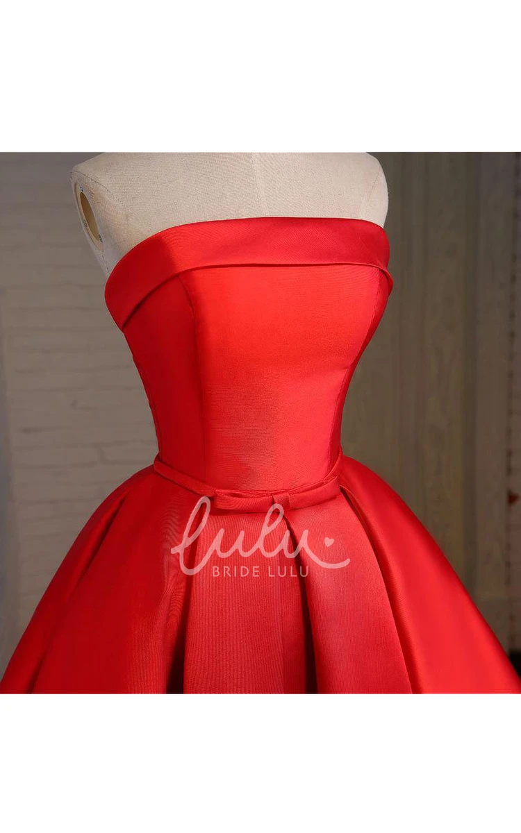 Pleated Strapless Red Prom Dress Short and Classy