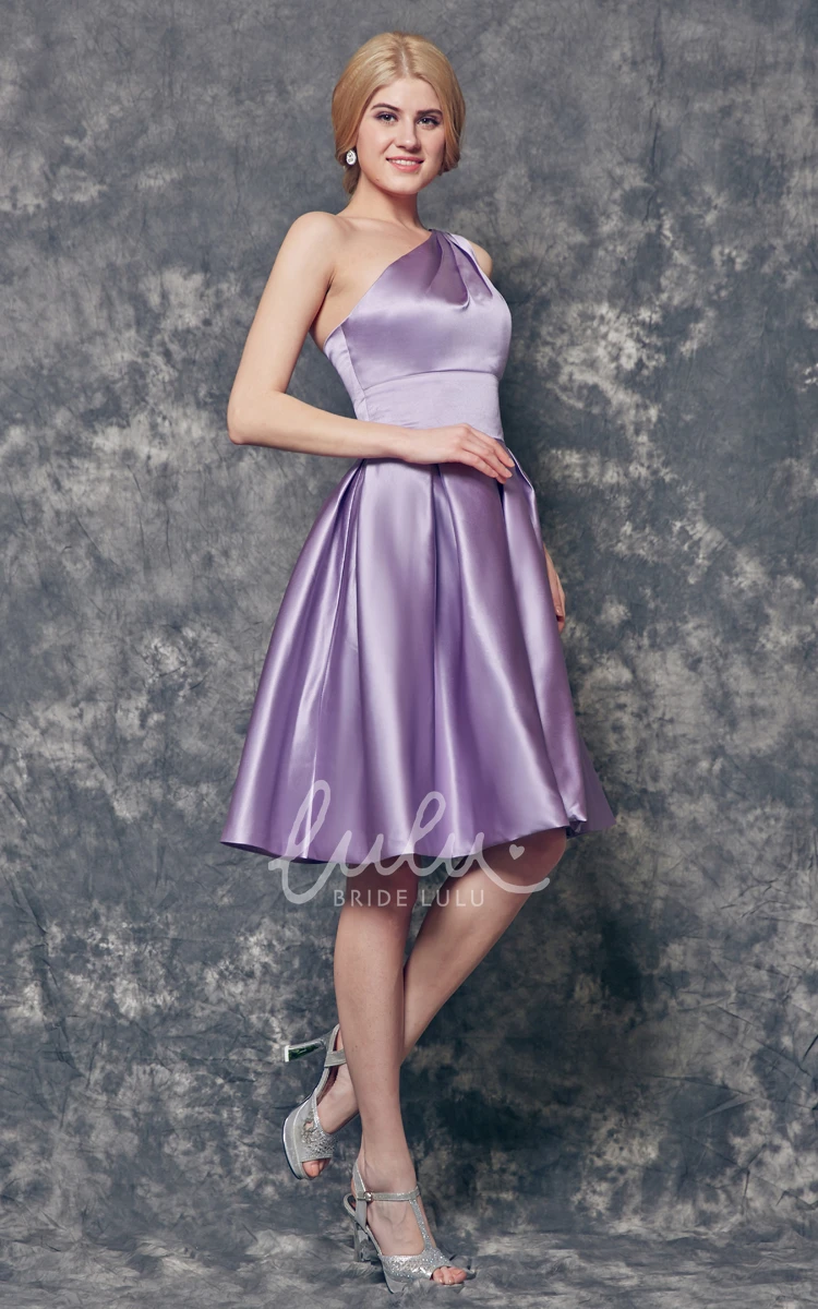 One Shoulder A-line Satin Prom Dress with Pleats Magical & Unique