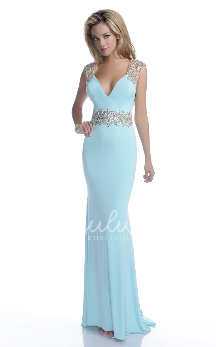 Sequined Straps V-Neck Chiffon Mermaid Sleeveless Prom Dress Unique Dress