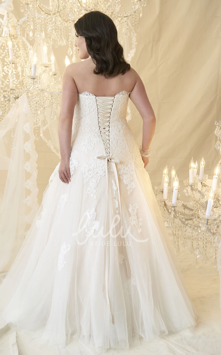 Ball Gown Strapless Tulle&Lace Plus Size Wedding Dress with Appliques Princess Wedding Dress