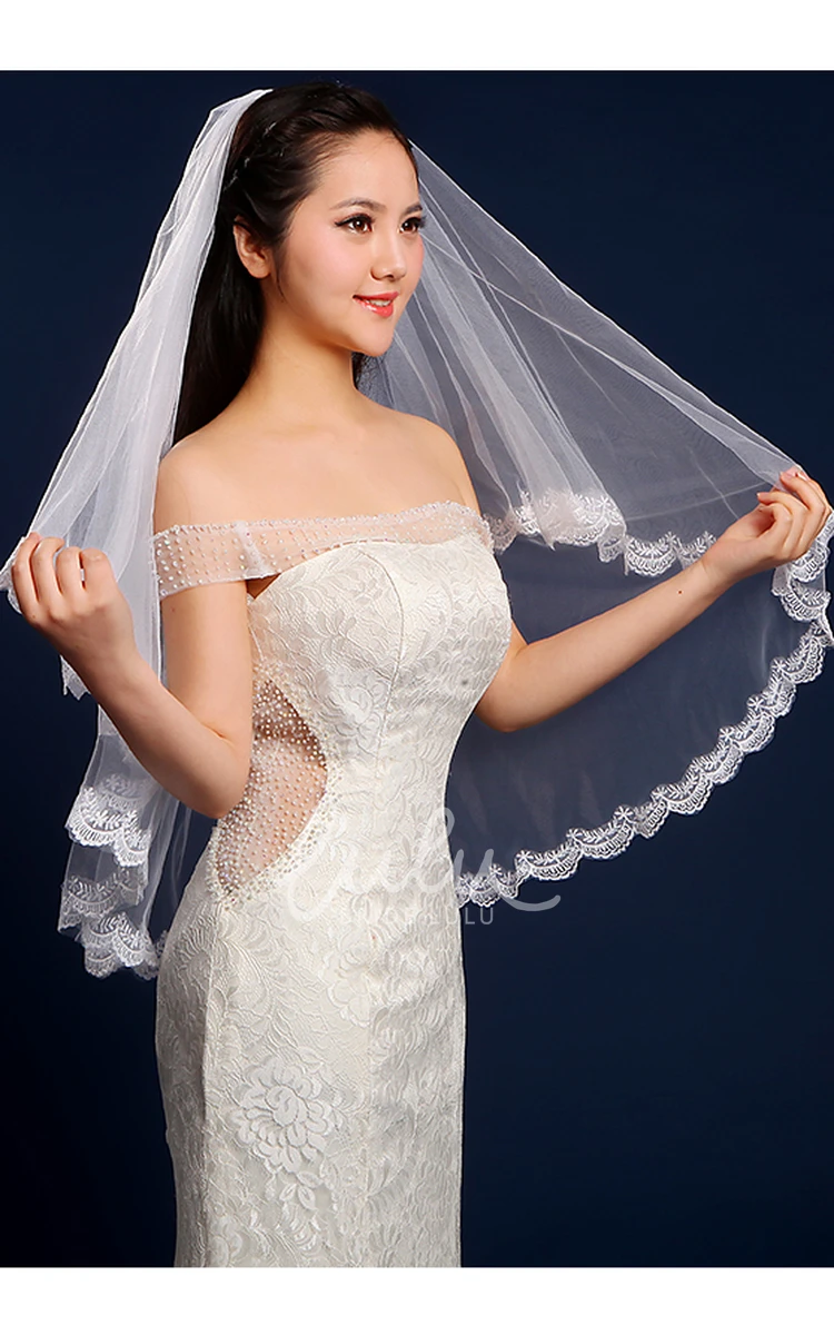 Lace Edge Two-Layered Tulle Elbow Wedding Veil Elegant Wedding Dress Accessory