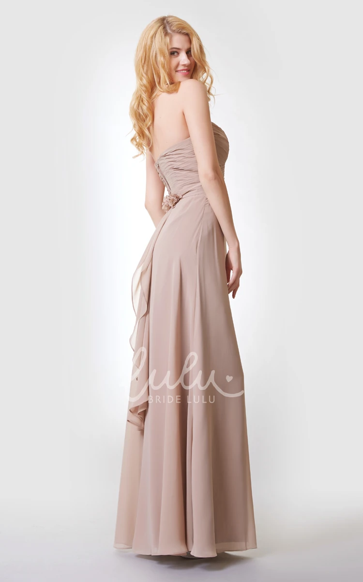 Long Chiffon A-line Dress with Sweetheart Neckline Bandage and Flower for Bridesmaids