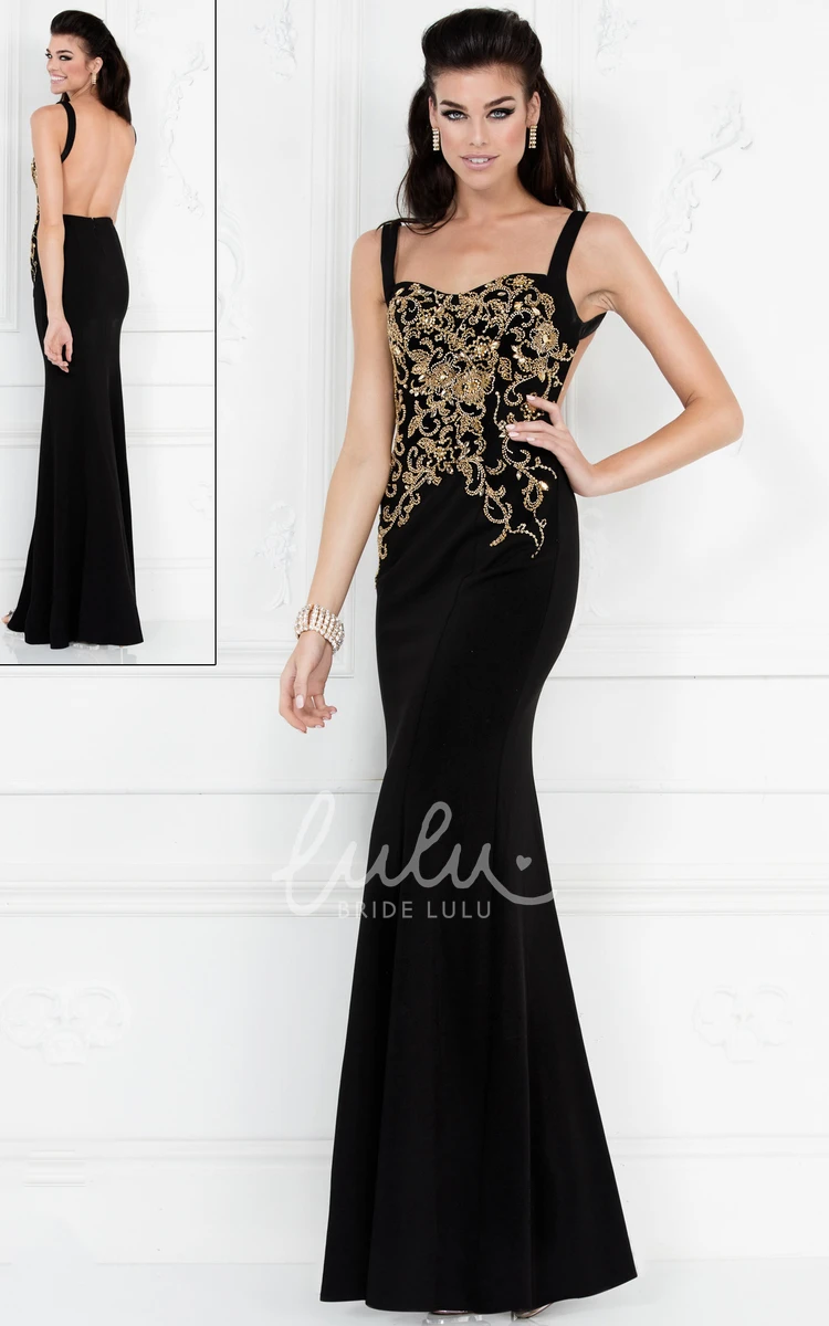 Jersey Sheath Prom Dress with Beading Long Straps Sleeveless Backless