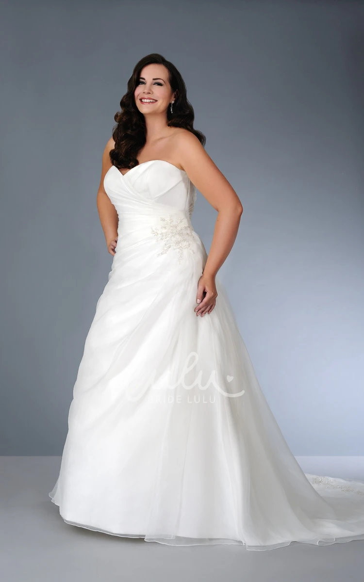 Sweetheart A-Line Wedding Dress with Ruching Beading and Brush Train