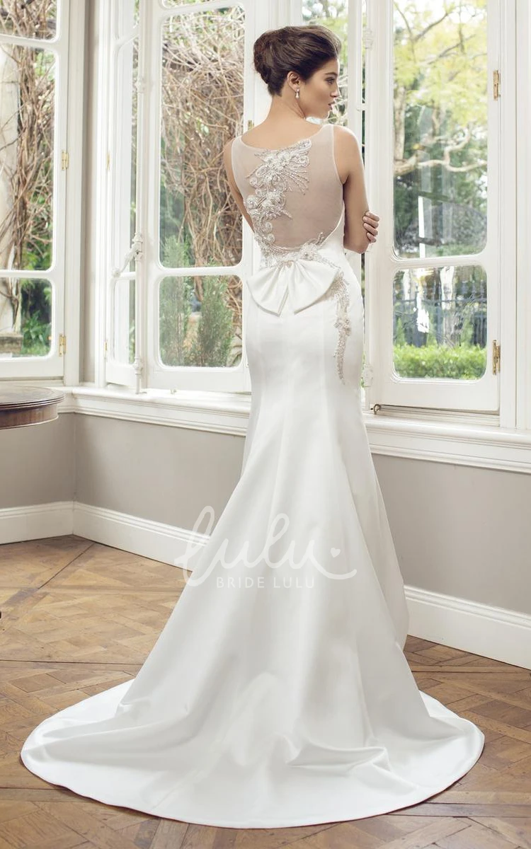 Sleeveless Satin Sheath Wedding Dress with Applique and Beading Elegant Bridal Gown