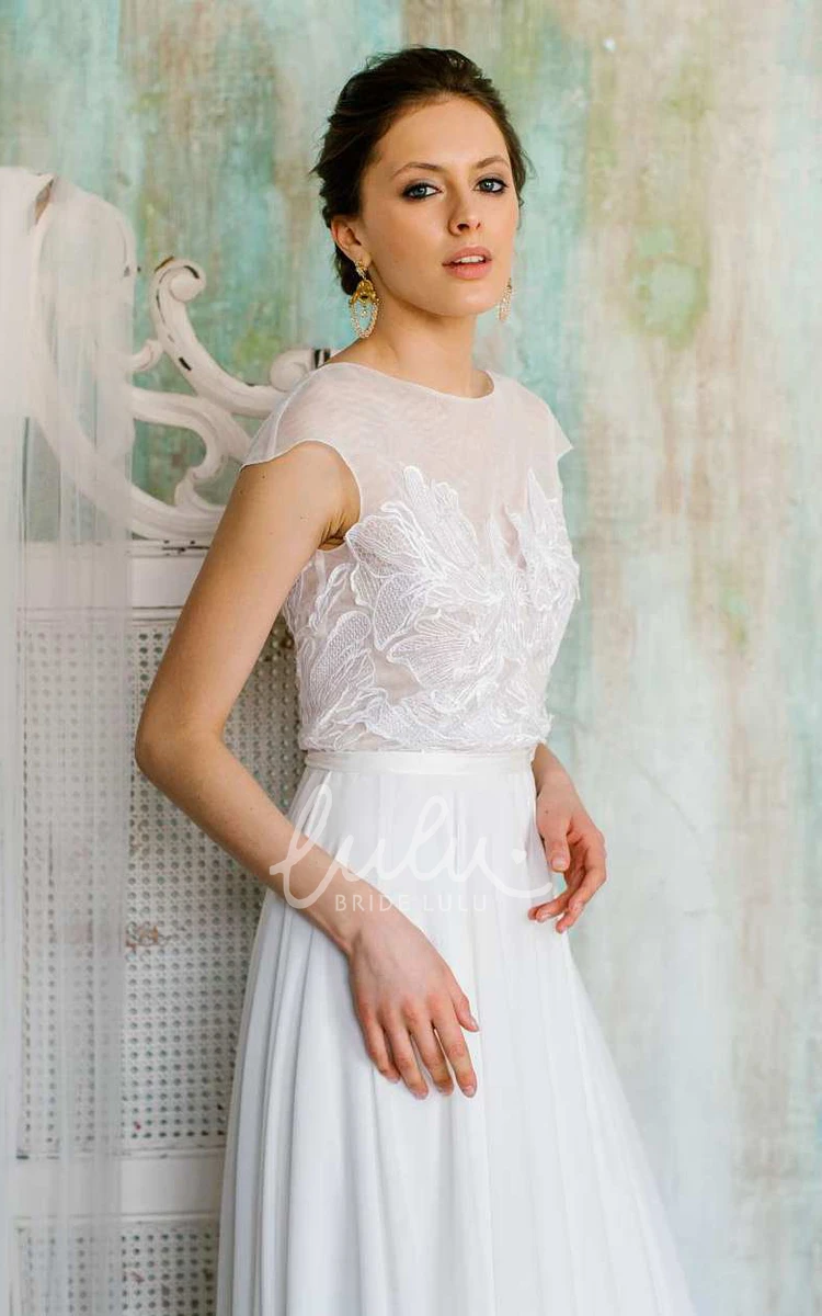 Floral Lace Chiffon and Satin Wedding Dress Unique Bridal Gown