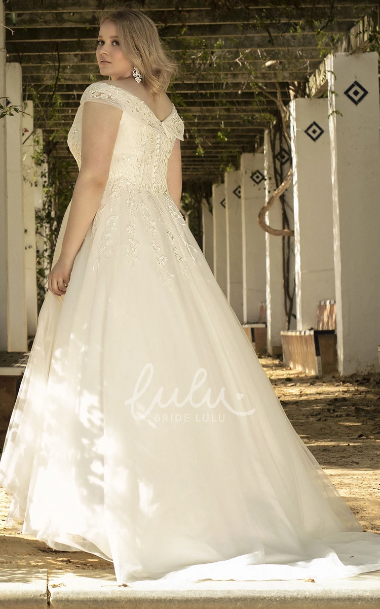 Off-shoulder V-neck A-line Wedding Dress with Appliques Casual & Chic