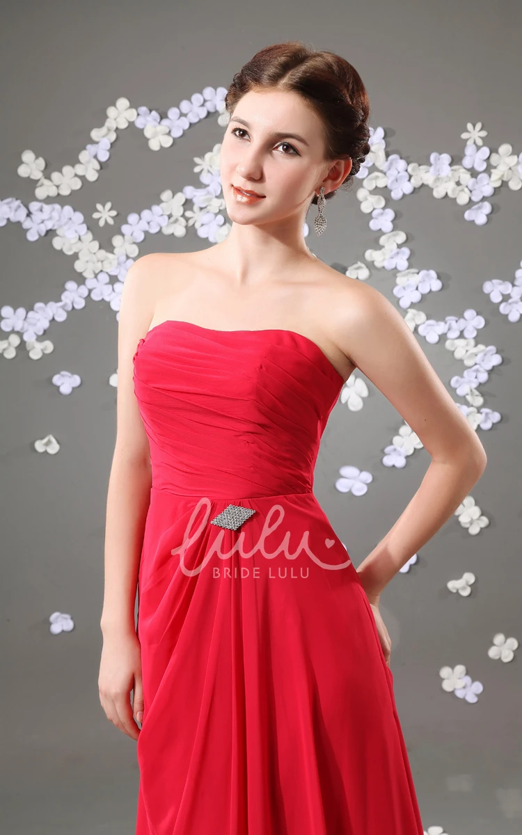 Sleeveless Strapless Maxi Chiffon Bridesmaid Dress With Beading