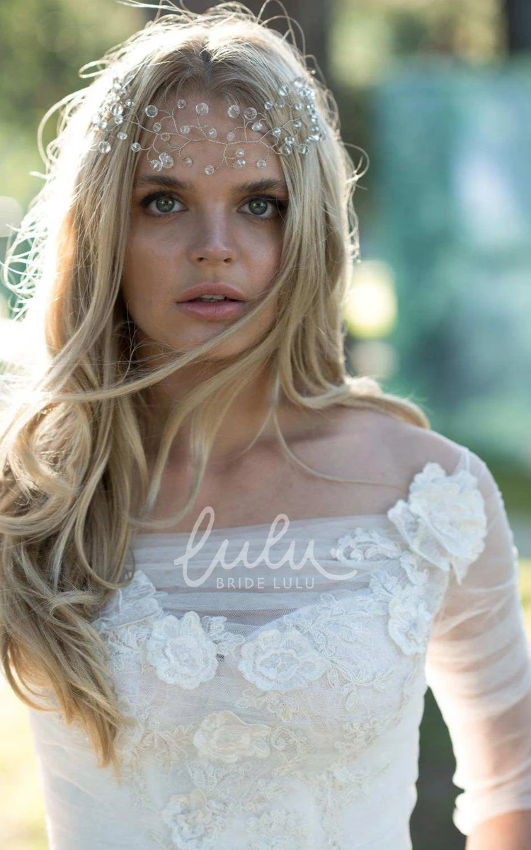 Button Back Wedding Dress with Chiffon Tulle and Lace