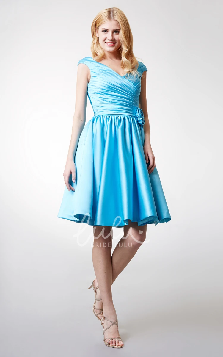 Satin V-Neck Bridesmaid Dress with Cap Sleeves