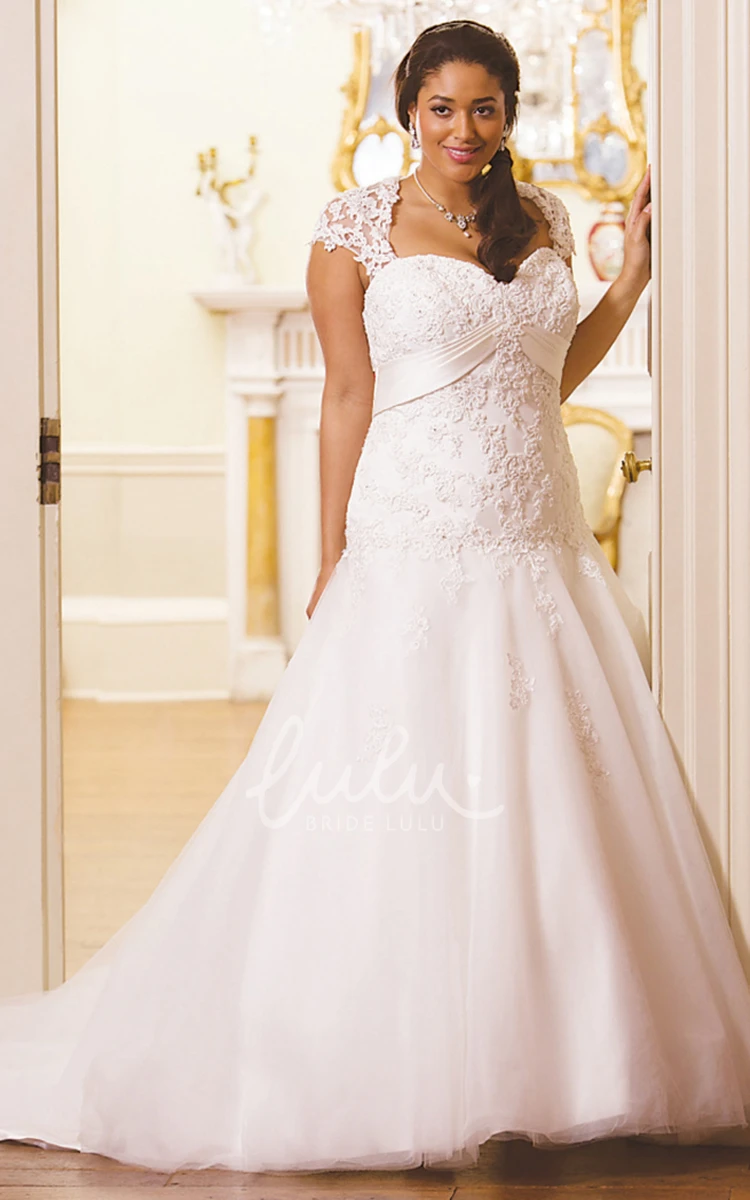 Illusion Lace Plus Size Wedding Dress with Queen Anne Neckline