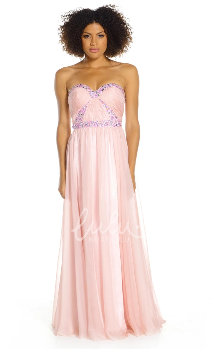 Long Sleeveless A-Line Prom Dress Sweetheart Ruched Beaded