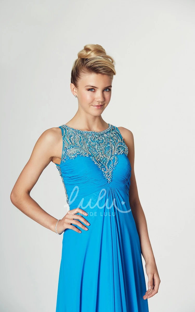 Floor-Length A-Line Jewel-Neck Beaded Chiffon Prom Dress Modern Formal Dress