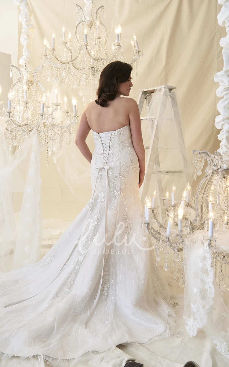 Sweetheart Beaded Tulle Plus Size Wedding Dress with Embroidery Long Sleeveless Sheath