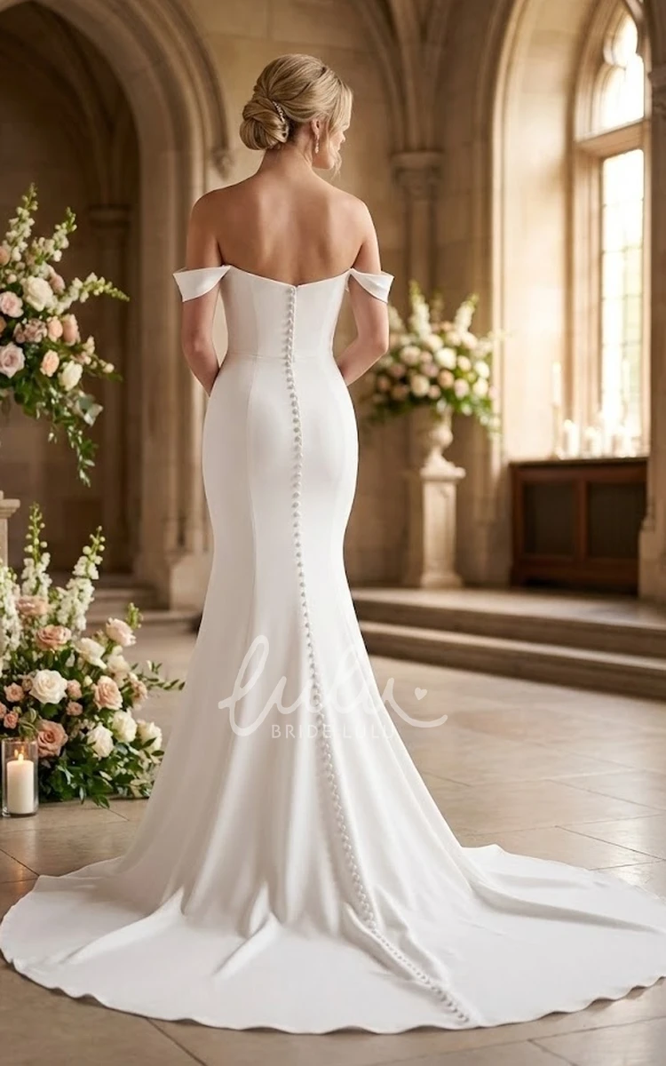 Elegent Mermaid Off-The-Shoulder Wedding Dress Draped Sleeveless Elastic Gown