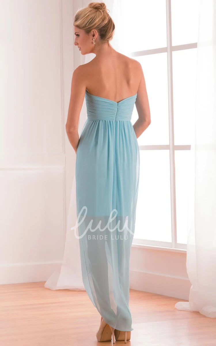 High-Low Bridesmaid Dress with Sweetheart Neckline and Ruching