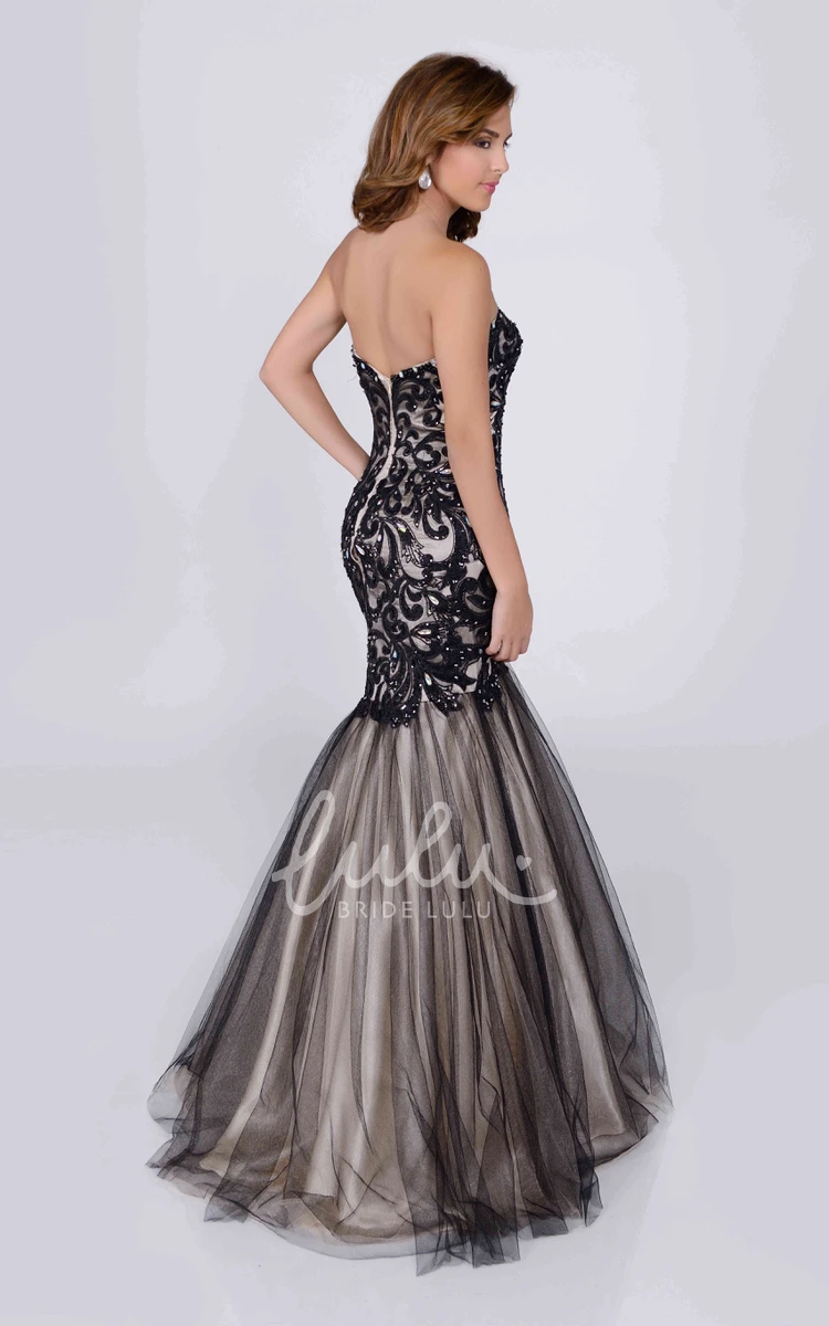 Sweetheart Tulle Mermaid Formal Dress with Sequined Lace Appliques