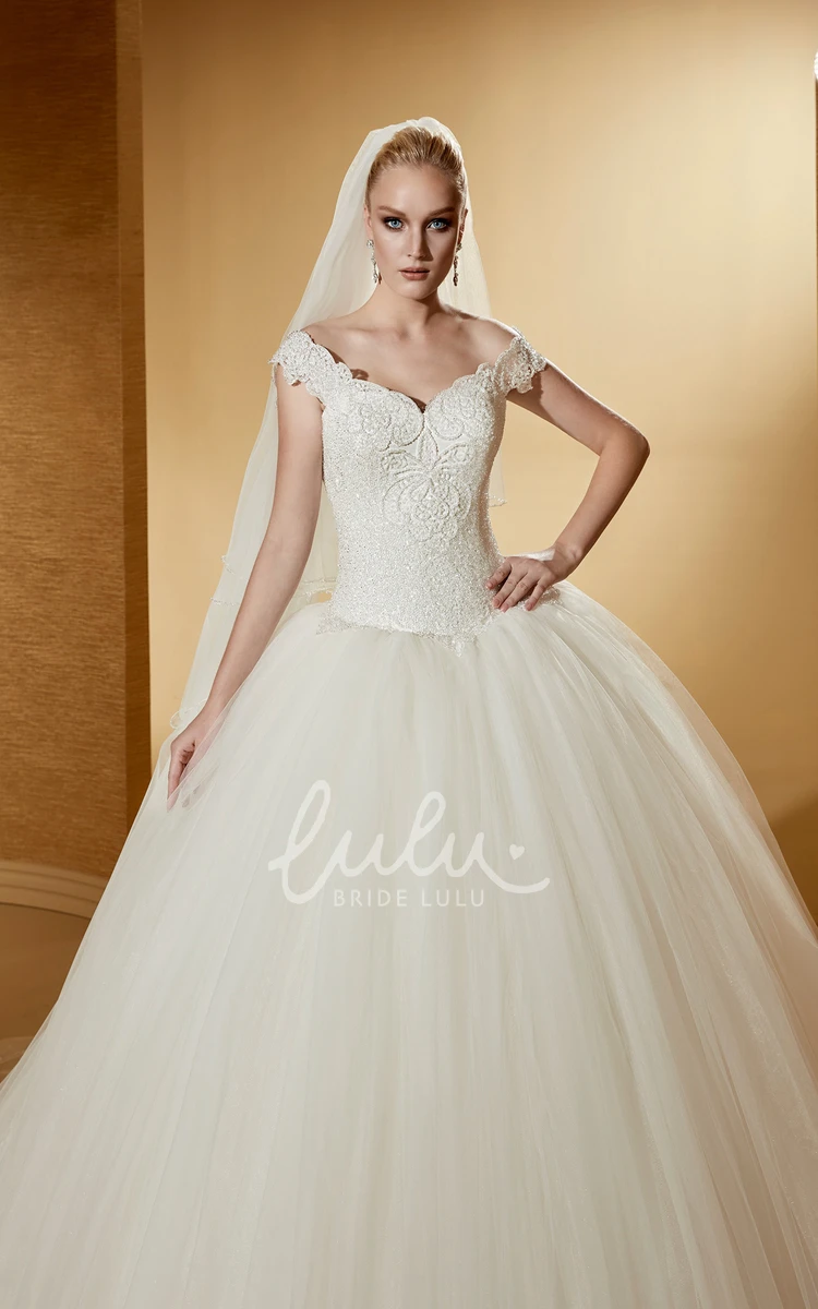 Ball Gown with Cap Sleeves and Lace-Up Back Classic and Timeless