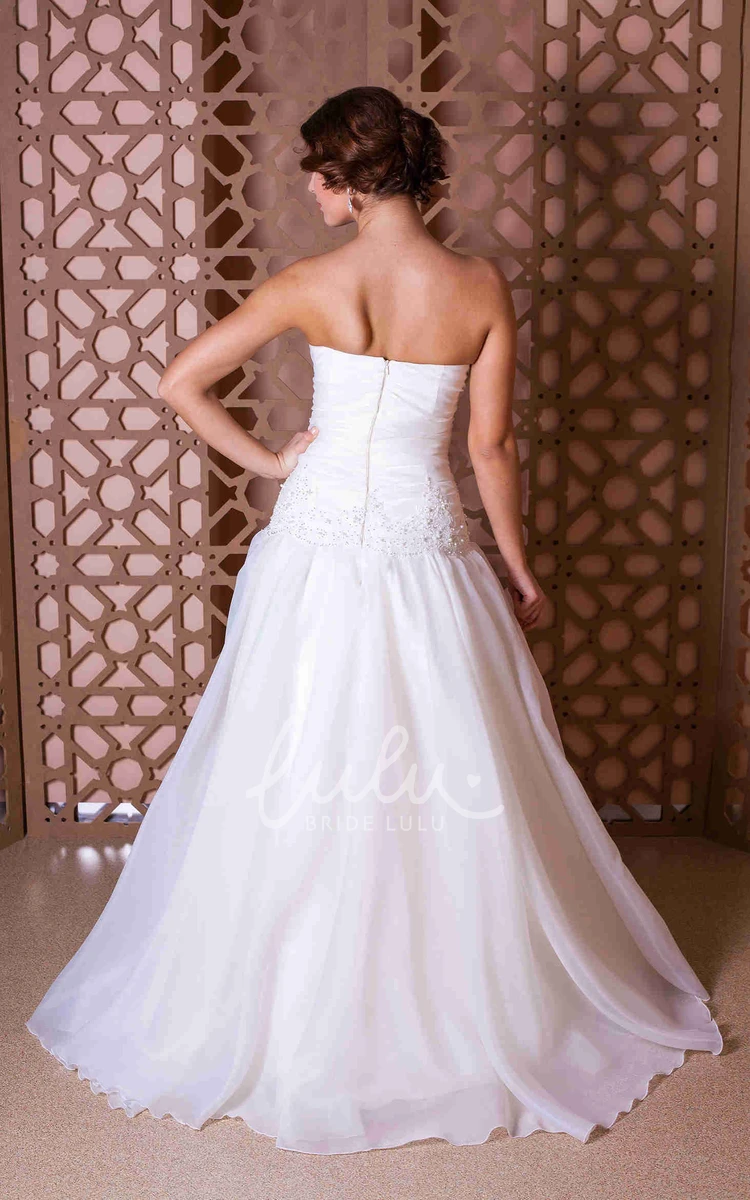 Organza Strapless A-Line Wedding Dress with Beading and Zipper Elegant Bridal Gown