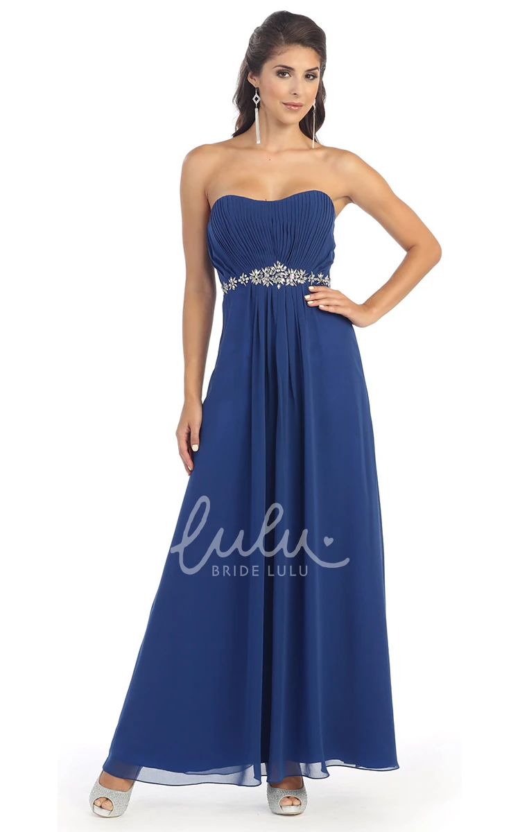 Chiffon Strapless A-Line Dress with Corset Back and Pleats Bridesmaid Dress