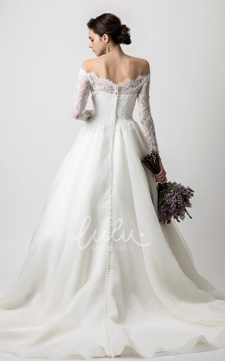 Tulle Ball Gown Off-the-shoulder Wedding Dress with Ruching Modern & Long Sleeve