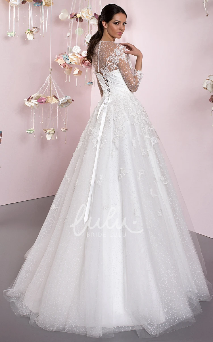 A-Line Appliqued Sleeveless Tulle Wedding Dress with Lace-Up Back