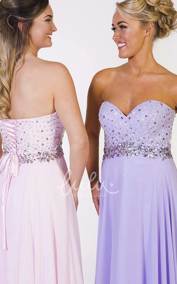 A-Line Beaded Chiffon Prom Dress with Sweetheart Neckline and Pleats Long Sleeveless 2025