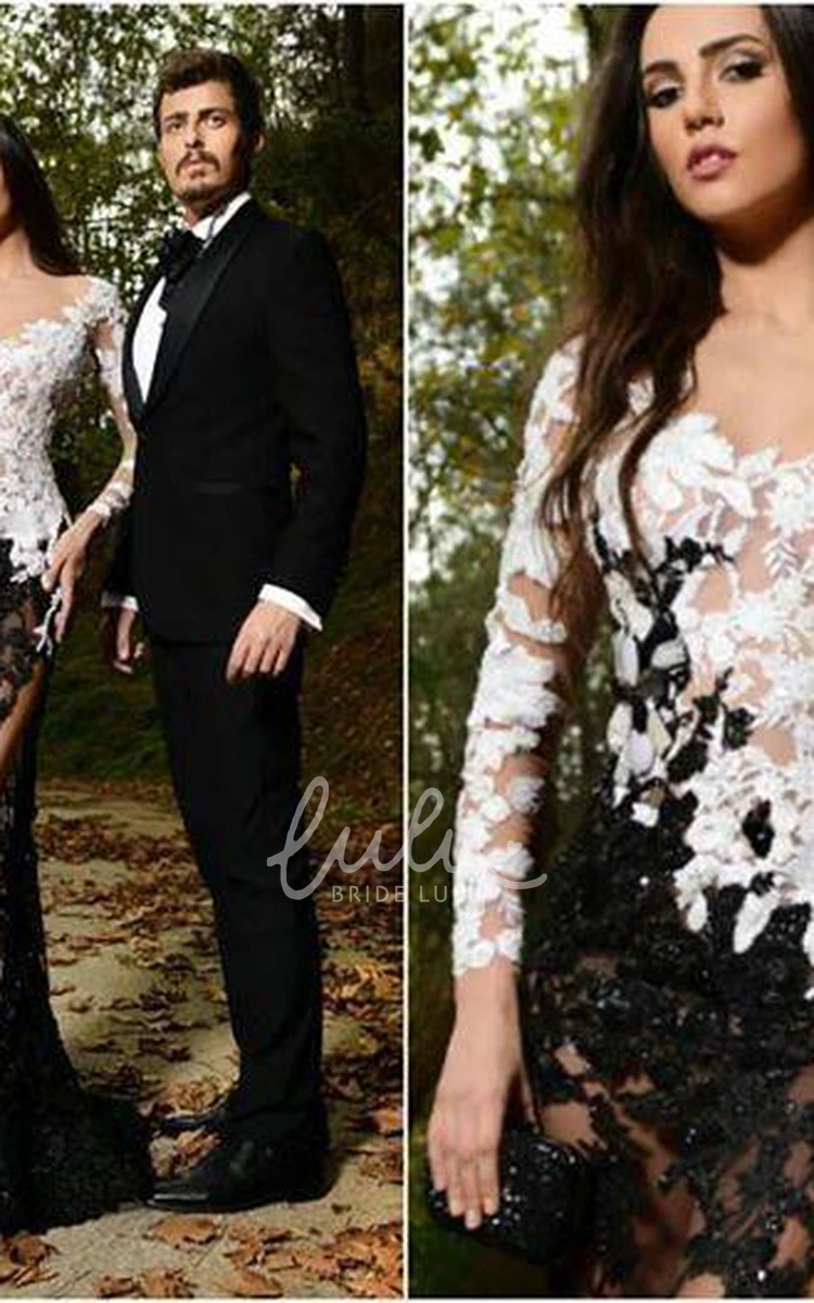 Black and White Mermaid Prom Dress with Lace Appliques and Front Split Unique & Modern