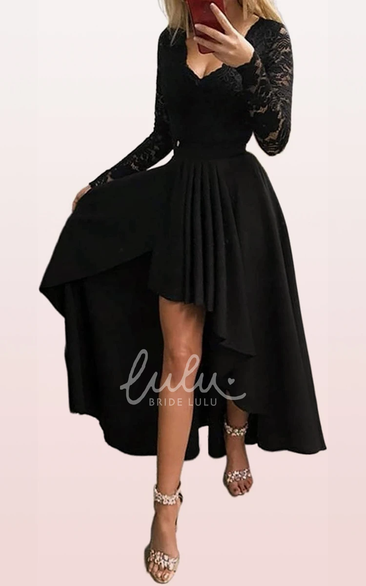 Long Sleeve Lace Taffeta Illusion Formal Dress with Ruffles