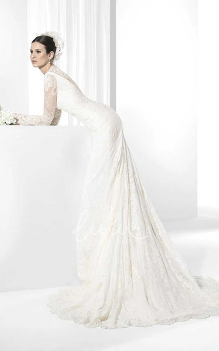 Illusion Long-Sleeve Lace High Neck Wedding Dress Classic Bridal Gown
