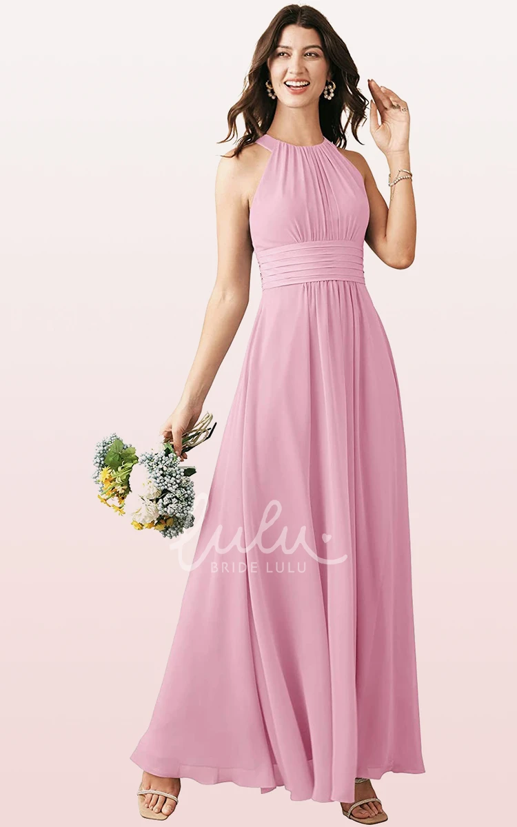 Chiffon Halter A-line Bridesmaid Dress with Ruching Ankle-length