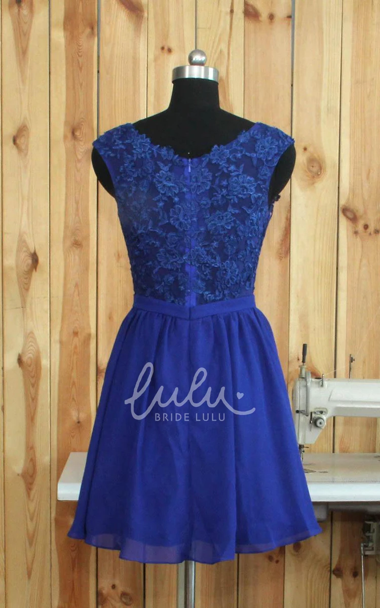 V-neck Chiffon Dress with Lace Short & Elegant