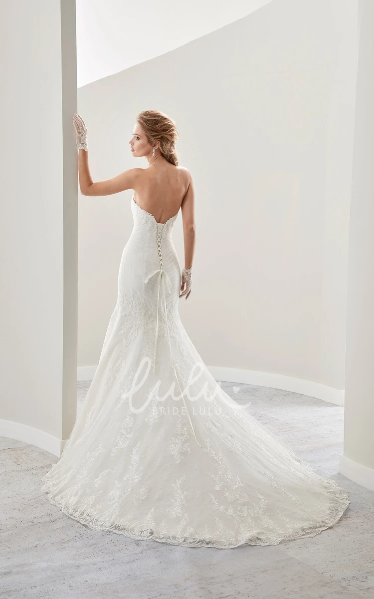 Lace Sweetheart Wedding Dress with Brush Train and Pleated Details