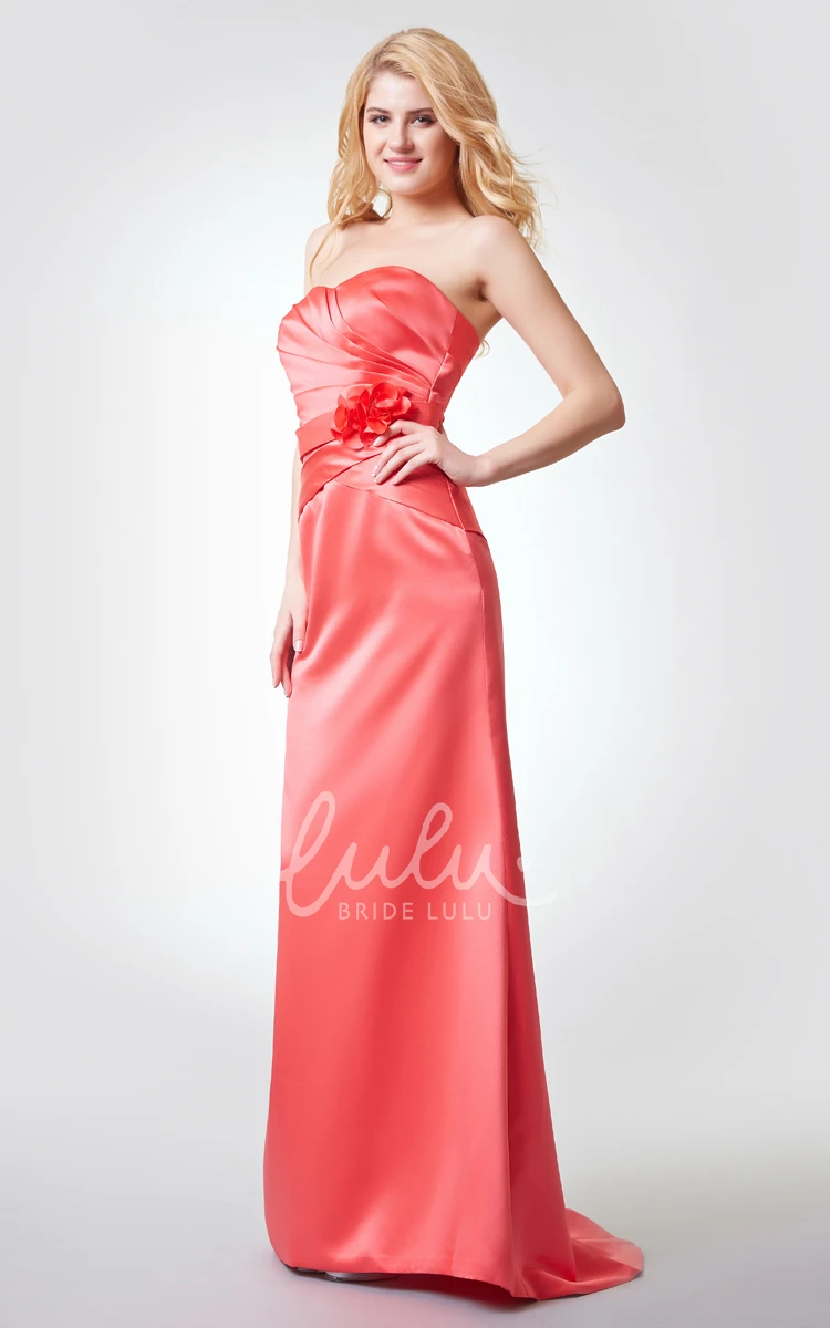 Floral Satin Sleeveless A-line Prom Dress with Ruching Long